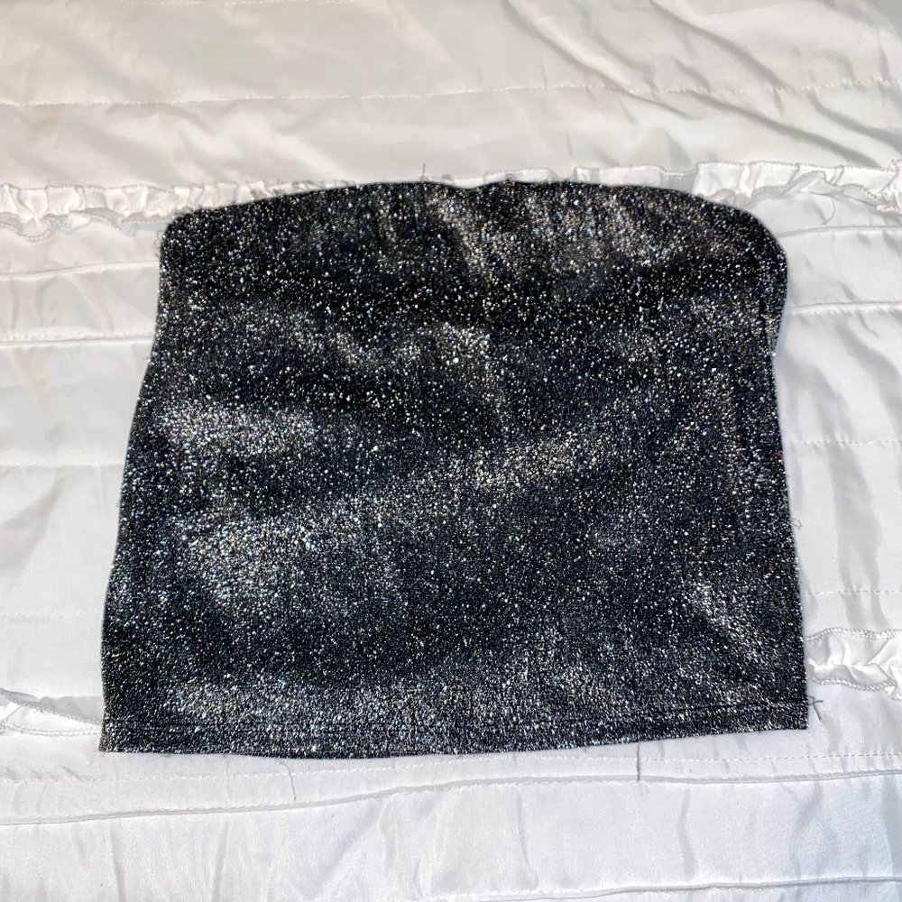 Urban Outfitters Silver & Black Sparkly Tube Top